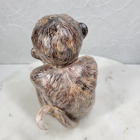 Vintage 1968 Monkey Sculpture 6" Brown Signed Beacox Ceramic Figurine Statue - Picture 6 of 16
